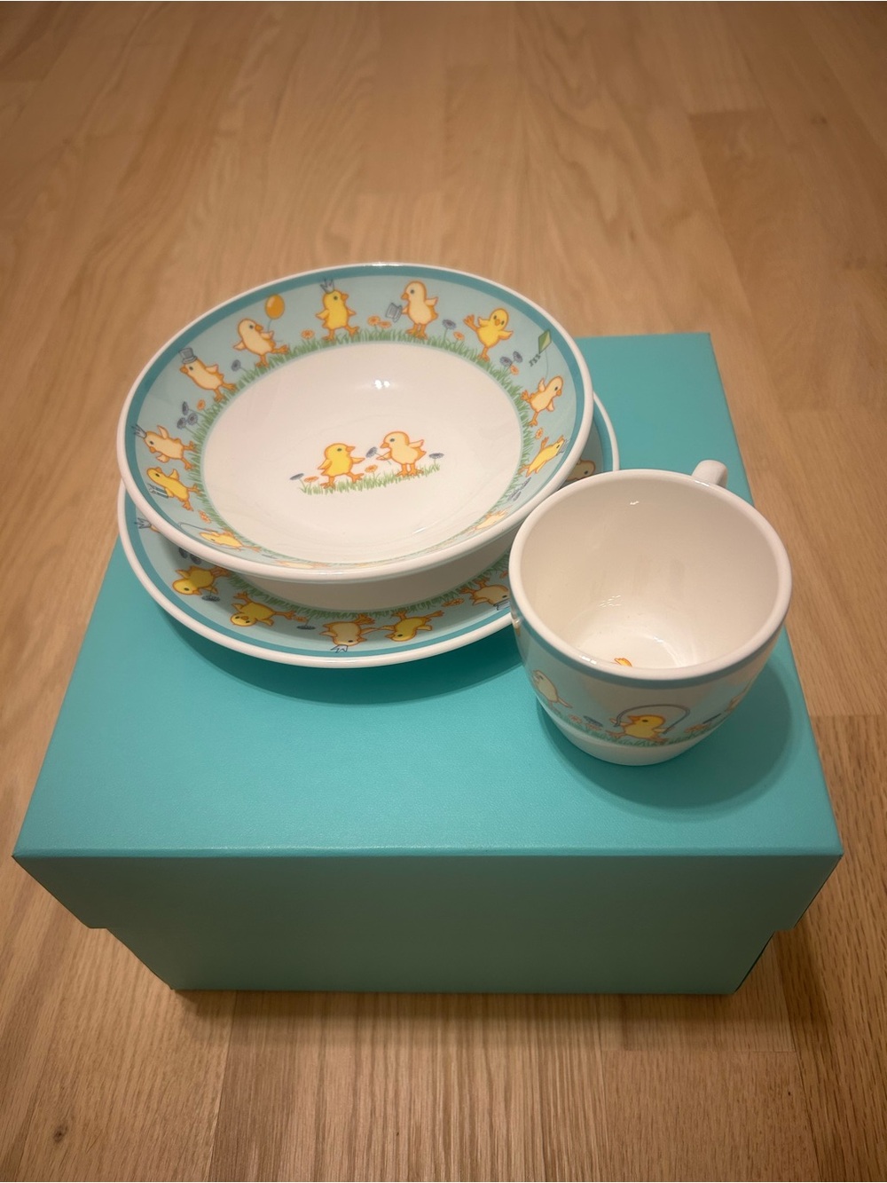 Tiffany & Co. Yellow Chick Motif Dinnerware Set with Blue Accents
